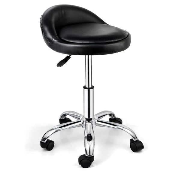RONG-3 Rolling Stool Swivel Salon Stool Chair Adjustable Drafting Tattoo Office Massage Medical Facial Spa with PU Cushion Backrest (Black)