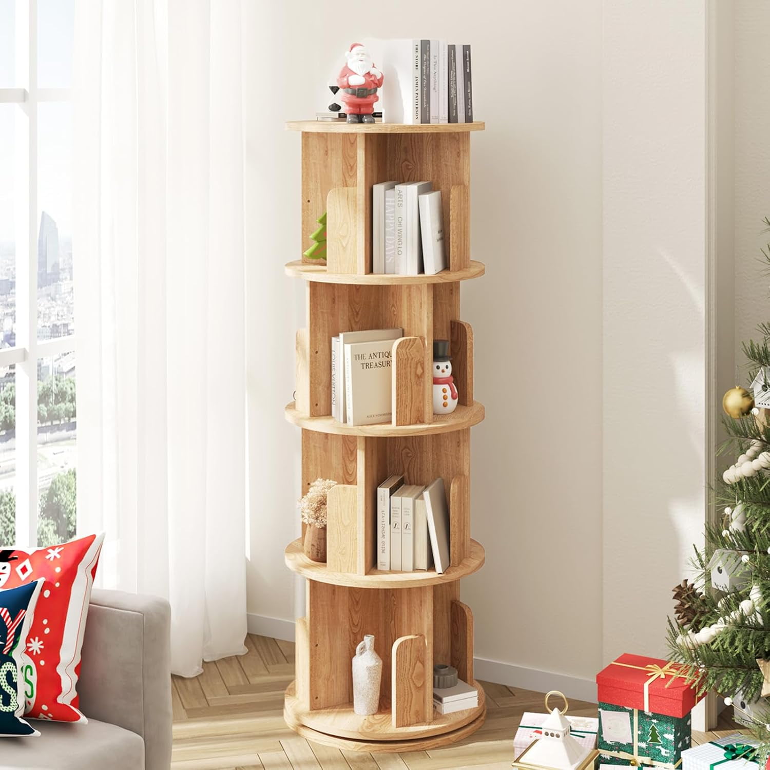 Room Rong RONG-3 Rotating Bookshelf, Solid Wood Bookshelf, 360° Rotating Bookcase ...
