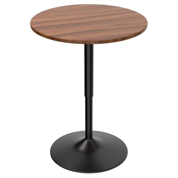 RONG-3 Round Bar Table, Height-Adjustable 27.5"-36" Tall Pub Tables with Black Leg and Sturdy Base, 360° Swivel Table for Kitchen Bistro Bar Cocktail Table (Brown)