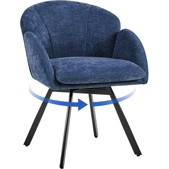 RONG-3 Swivel Accent Chair, Flower Chenille Armchair, Vanity Chair Side Chair with 360-Degree Swivel Base and Seat Cushion for Living Room/Bedroom/Home Office/Makeup, Blue