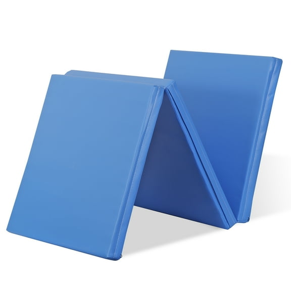 RONG-3 Tri-fold Folding Gym Exercise Mat Extra Thick Gymnastics Mat Tumbling Mat with Carrying Handles for Home Workout, Core Workouts, Stretching, Yoga,Blue