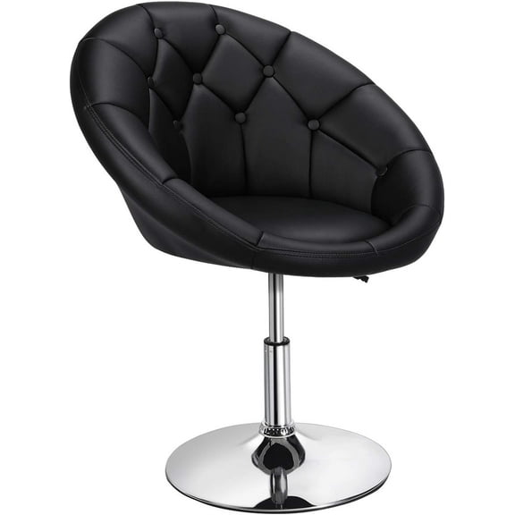 RONG-3 Vanity Chair Makeup Swivel Accent Chair Height Adjustable Round Back Tilt Chair with Chrome Frame for Makeup Room, Living Room,Black