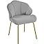 RONG-3 Vanity Chair, Velvet Accent Chair with Shell-Shaped Backrest, Modern Armchair with Gold Metal Legs for Dressing Room/Bedroom/Living Room,Light Gray