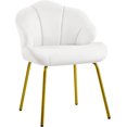 thumbnail image 1 of RONG-3 Vanity Chair, Velvet Accent Chair with Shell-Shaped Backrest, Modern Armchair with Gold Metal Legs for Dressing Room/Bedroom/Living Room, White, 1 of 12