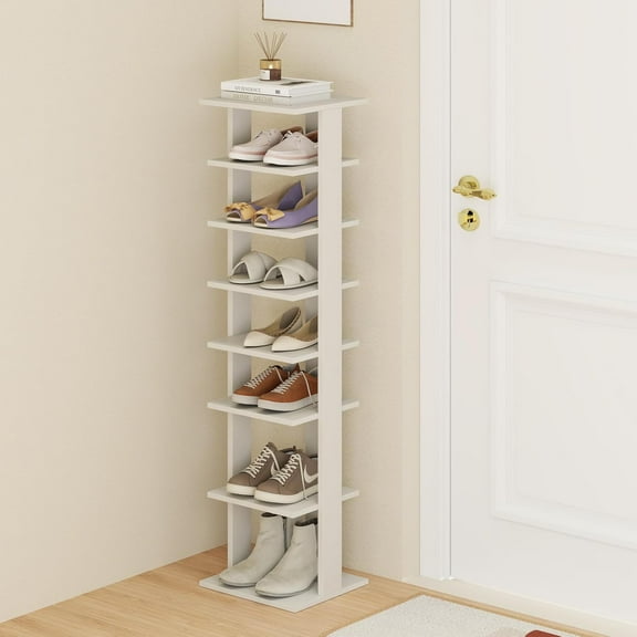 RONG-3 Vertical Shoe Rack, Space-Saving Corner Shoe Organizer, Narrow Shoe Storage for Entryway, Front Door, or Closet,CWhite