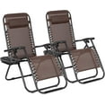 thumbnail image 1 of RONG-3 Zero Gravity Chair Patio Outdoor Adjustable Reclining Folding Chair Lawn Lounge Chair for Deck Beach Yard and Beach with Pillows Set of 2,Brown, 1 of 10
