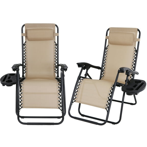 RONG-3 Zero Gravity Chairs, X-Large Outdoor Lounge Lawn Chair with Cup Holder & Detachable Headrest, Adjustable Folding Patio Recliner for Pool Porch Deck Oversize