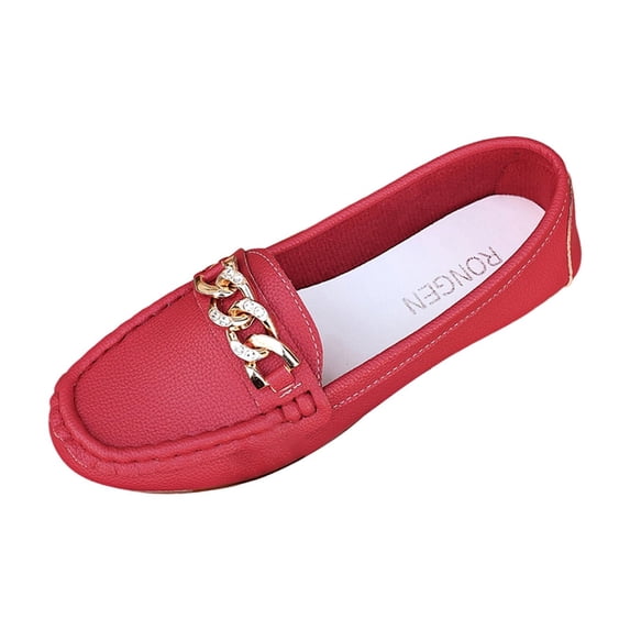 RONGEN Womens Red Loafers Flat Slip-On Shoes with Rhinestone Chain Detail Square Toe Casual Synthetic Faux Leather,Size 6.5