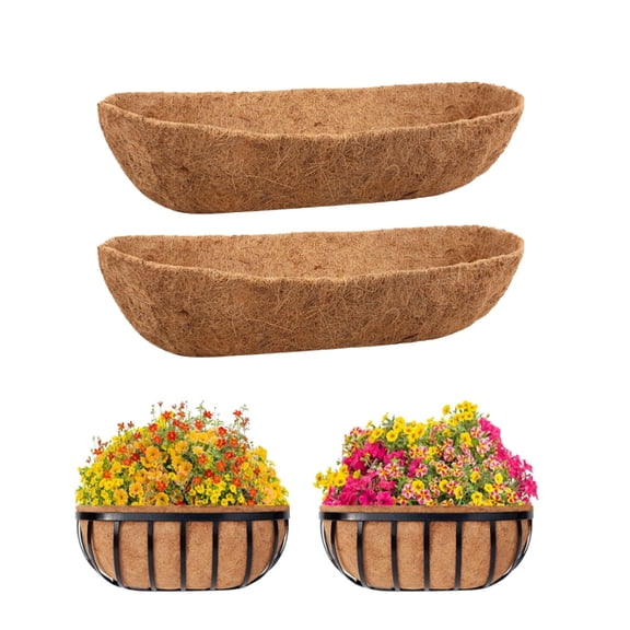 RONGKUN 2 Pcs Garden Coconut Planter Liners, Preformed Window Box Liners Natural Trough Fiber Liner Coir Mats for Wall Planter, Window Basket Deck Railing Planter, 36inch
