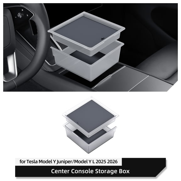 RONGQI fit for Tesla Model Y Juniper/Model YL 2025 2026 Center Console Storage Box Transparent Double-layer Car Tray Accessories Organizer