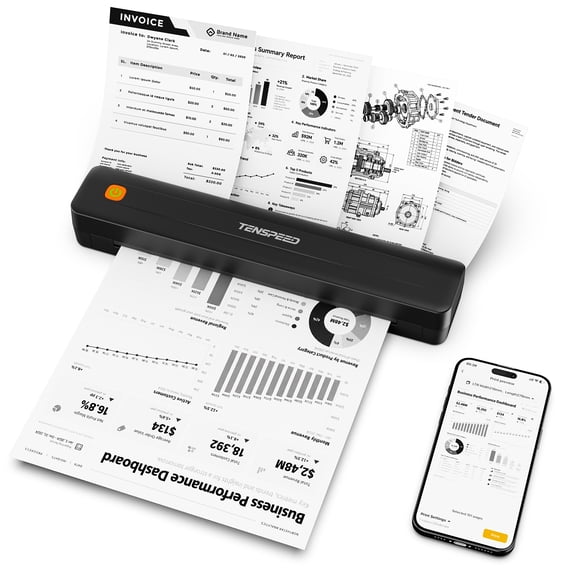 TENSPEED Portable Wireless Thermal Printer, Bluetooth Label Maker for iOS/Android/PC, Inkless Instant Printing for Travel, School, Office & Home