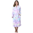 thumbnail image 1 of PajamaX Women's Long Fleece Robe with Shawl Collar, Side Pockets, Plush Warmth, Print Design (M, star), 1 of 7