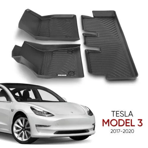 RONGTUO 3D Floor Mats Fits 2017-2020 Tesla Model 3 Front & 2nd Row Liners