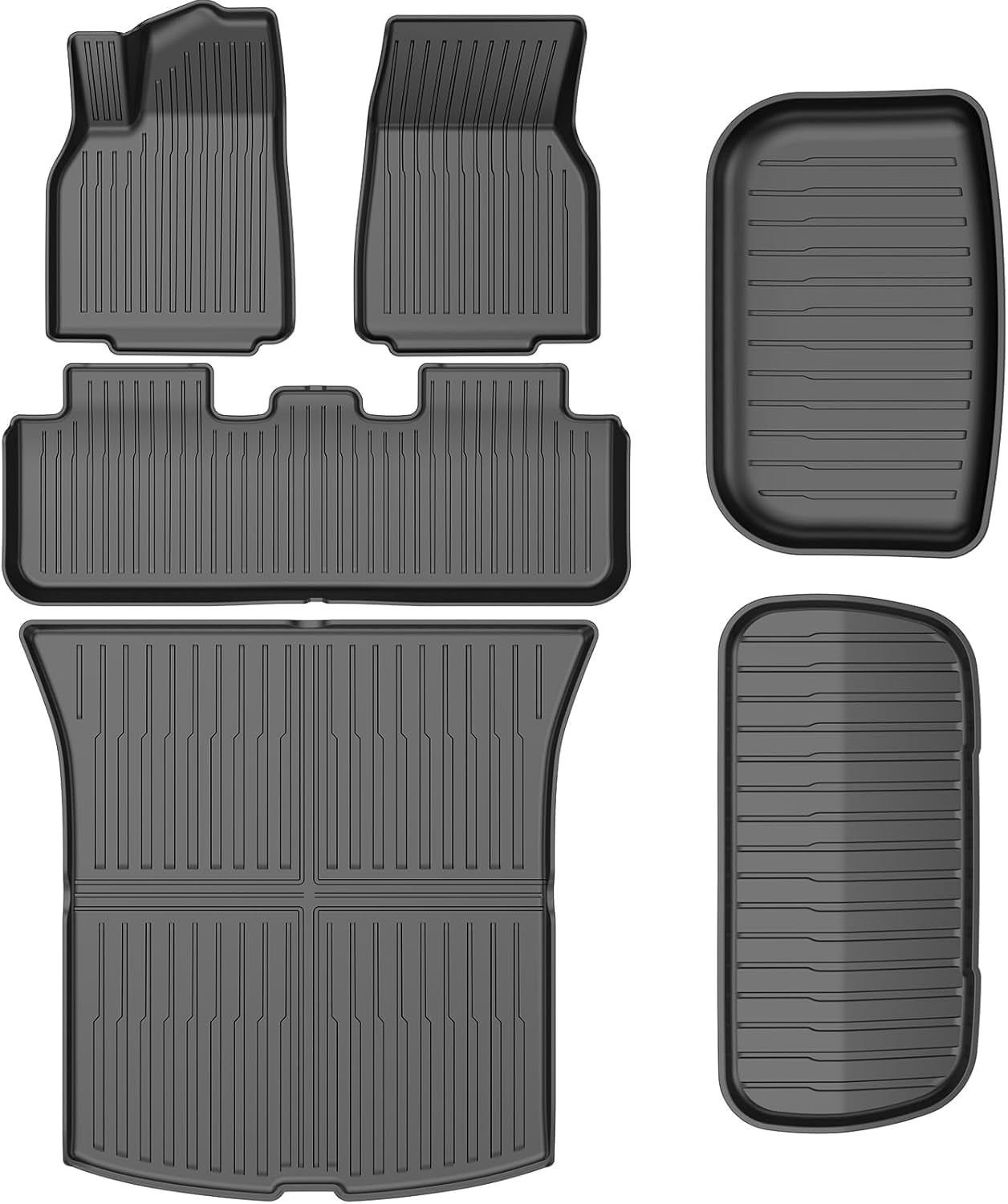 RONGTUO 6-Piece All-Weather TPE Floor Mats & Cargo Liner Set for 2025-2026 Tesla Model Y (Juniper), Anti-Slip, Not for Standard Model Y, Black