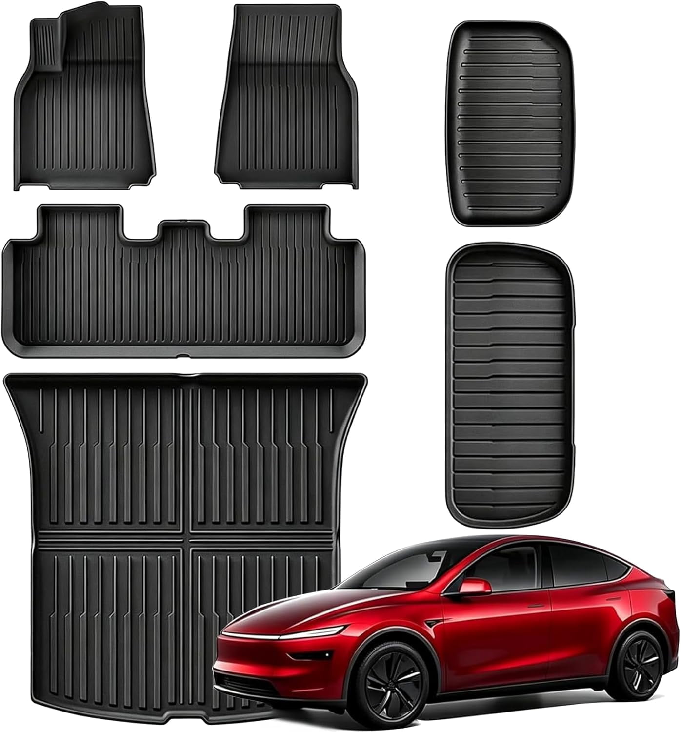 RONGTUO 6-Piece All-Weather TPE Floor Mats for 2025-2026 Tesla Model Y Juniper (5-Seater), with Frunk & Trunk Mat, Black