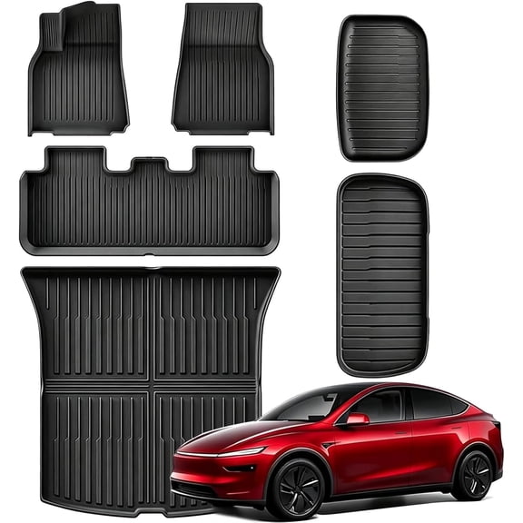 RONGTUO 6-Piece All-Weather TPE Floor Mats for 2025-2026 Tesla Model Y Juniper (5-Seater), with Frunk & Trunk Mat, Black