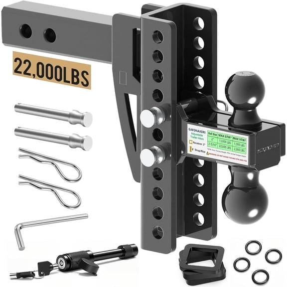 RONGTUO Adjustable Trailer Hitch, Fits 2-Inch Receiver, Dual Ball 2" & 2-5/16", 22,000 lbs Max GTW, 8" Drop/Rise, Premium Manganese Steel, Bulletproof Lock, Anti-Rust, Anti-Rattle