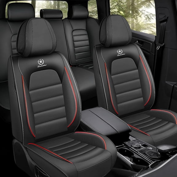RONGTUO Premium Nappa Leather Full Wrap Seat Covers for Toyota bZ4X 2023-2026 5 Seats, Black & Red, Modern Sport Style