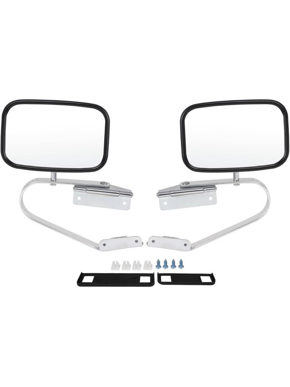 Set Side Mirrors Assembly Fit for 1980-1996 Ford F150 F250 F350 F450 Bronco Ranger Explorer Manual Fold Non-Heated Smooth Black