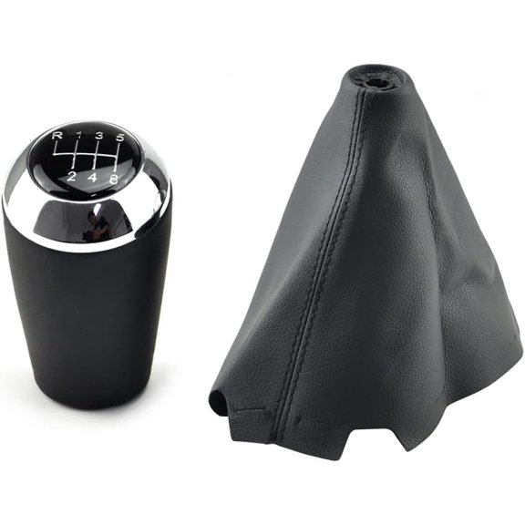 RONGTUO Silver 6-Speed PU Leather Shift Knob with Gaitor Boot Cover for Mazda 3 BK/BL 2006-2012