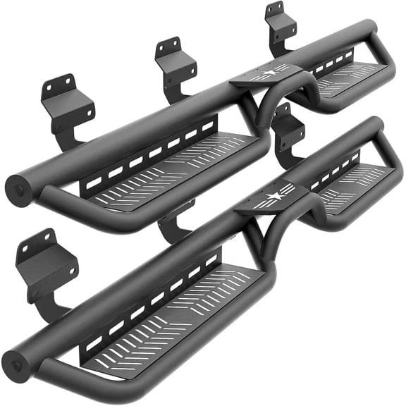 RONGTUO SuperCrew Cab Running Boards for 2015-2026 Ford F-150 & 2017-2026 F-250/F-350 Super Duty Crew Cab  Two-Stair Side Rails  Black Star Logo