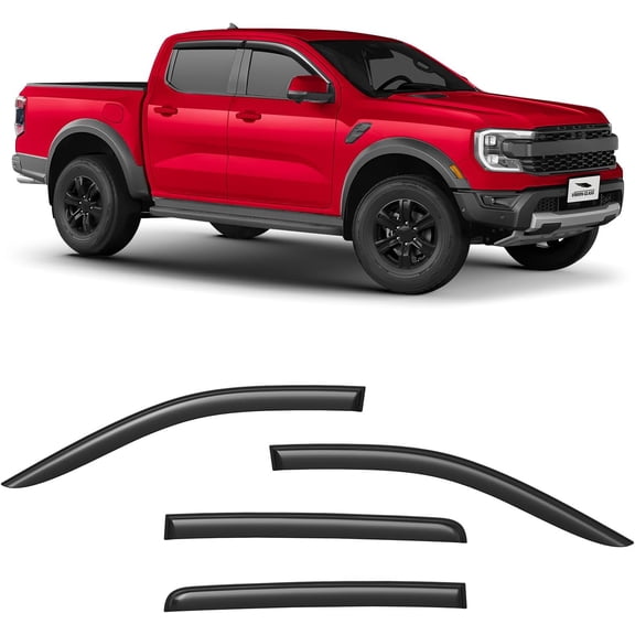 RONGTUO Tape-On Extra Durable Rain Guards Window Deflectors Vent Visors for Ford Ranger SuperCrew 2024-2026, 4Pcs - 100786