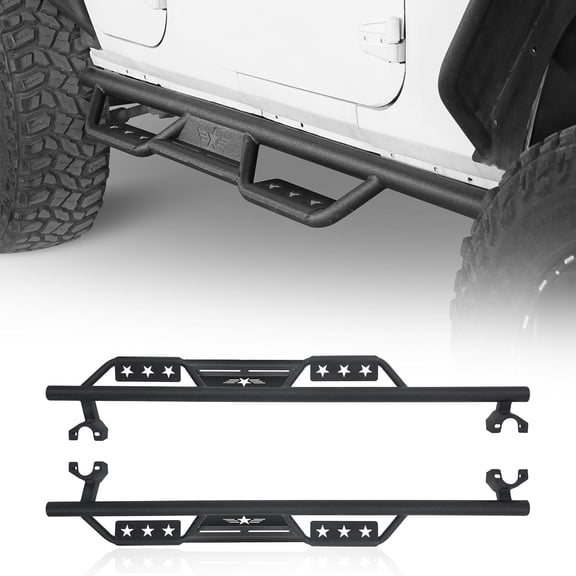 RONGTUO Wrangler Running Board Side Step Bar w/ Star Opening for 2007-2018 Jeep Wrangler JK 4-Door Unlimited