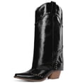 thumbnail image 1 of RONILURN Women's Studded Foldover Western Cowboy Boots | Square Toe Chunky Heel Knee High Boots for Concert Festival Night Out, 1 of 1