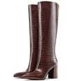 thumbnail image 1 of RONILURN Women's Croc-Embossed Knee High Boots Pointed Toe Chunky Block Heel Flexible Tall Boots Fall Winter Dress Shoes, 1 of 8