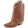 thumbnail image 1 of RONILURN Women's Foldable Cowboy Ankle Boots Pointed Toe Chunky Heel Slip On Rivets Western Boots, 1 of 12