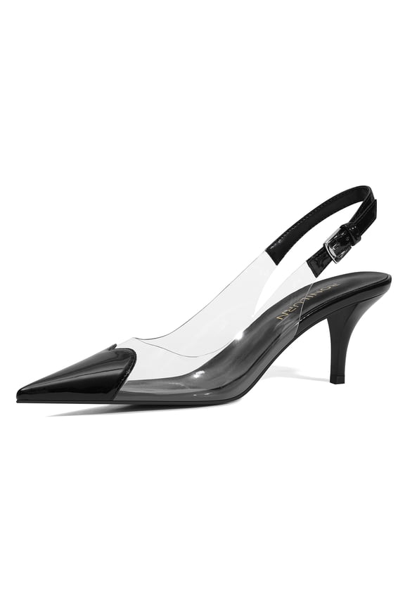 Women's Kitten Heel Pumps Transparent Slingback Closed Pointed Toe Low Heel Dress Shoes Backless Comfortable Clear PVC