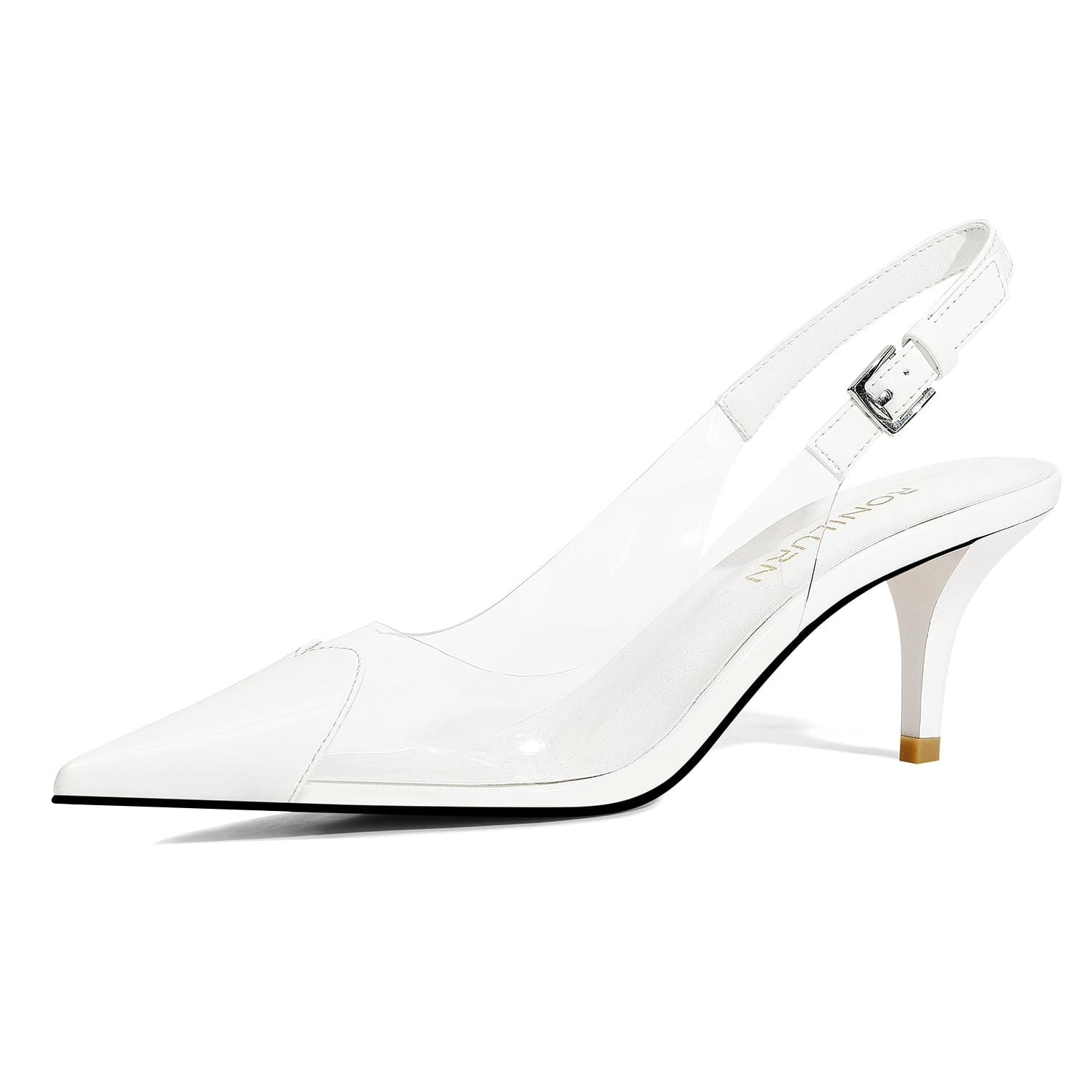 RONILURN Women's Kitten Heel Pumps Transparent Slingback Closed Pointed ...