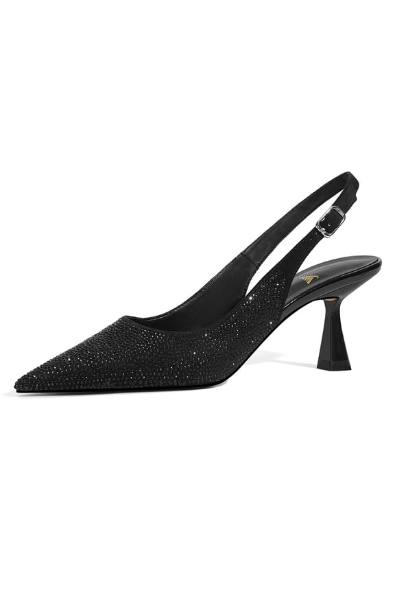 Women's Kitten Heels Slingback Low Heel Dress Shoes Closed Pointed Toe Pumps Rhinestone Sparkly Sling Back Bridal Wedding Party