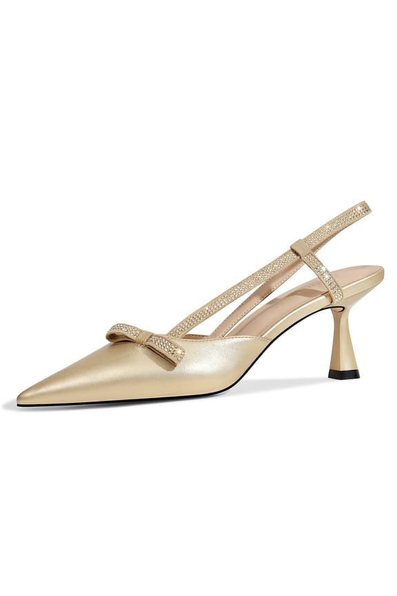 Women's Pointed Toe Low Heel Pumps Closed Toe Rhinestone Ankle Strap Bowknot Comfort Bridal Wedding Party Dress Shoes