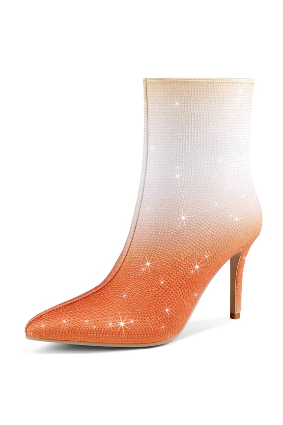 Women's Rhinestone Ankle Boots Pointed Toe Stiletto High Heel Dressy Colorful Gradient Fashion Booties Dress Boots for Party & Special Occasions