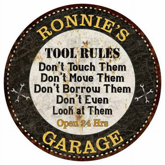 RONNIE'S Garage Rules 14" Round Metal Sign Garage Bar Wall Decor 100140013344