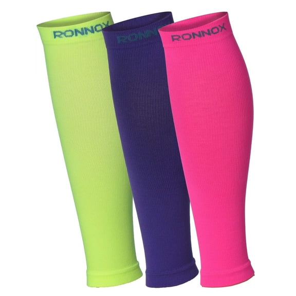 RONNOX Calf Compression Sleeve 3-Pairs (12-14 mmHg is Best Athletic & Medical for Women,Travel,Running,Nurses,Flight,Edema CP02-A-S