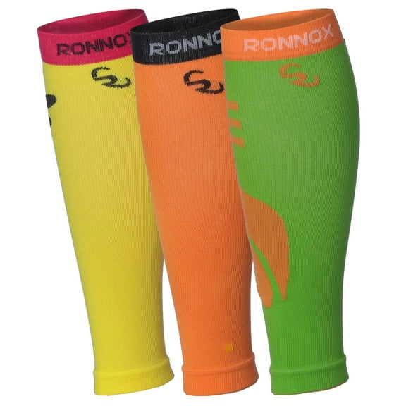 RONNOX Calf Compression Sleeve 3-Pairs (12-14 mmHg is Best Athletic & Medical for Women,Travel,Running,Nurses,Flight,Edema CP03-A-S