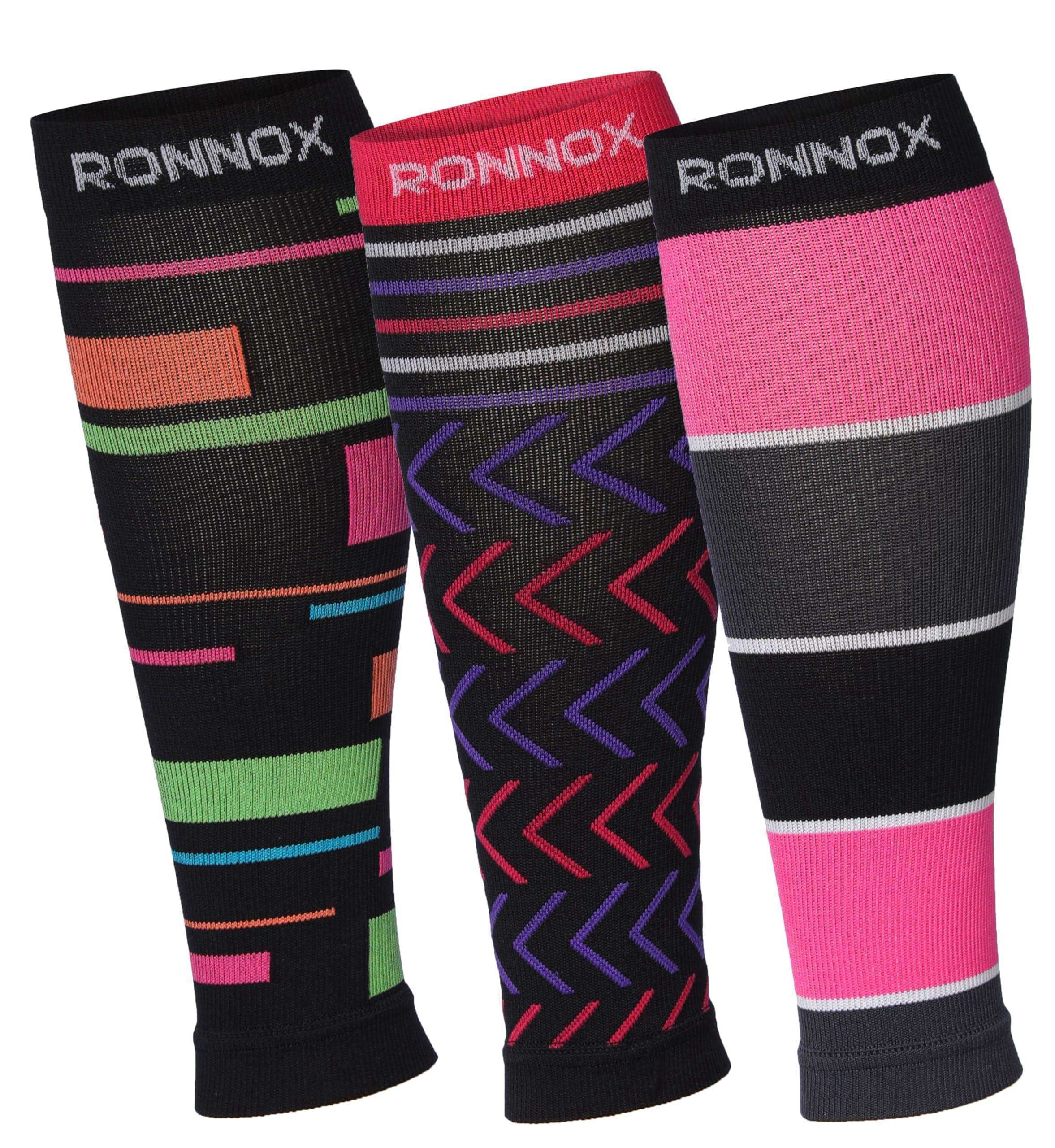 RONNOX Calf Compression Sleeve 3-Pairs (12-14 mmHg is Best Athletic & Medical for Women,Travel,Running,Nurses,Flight,Edema CP14-M