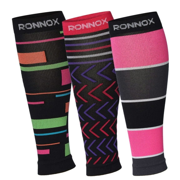 RONNOX Calf Compression Sleeve 3-Pairs (12-14 mmHg is Best Athletic & Medical for Women,Travel,Running,Nurses,Flight,Edema CP14-M