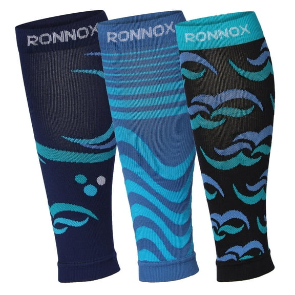 RONNOX Calf Compression Sleeve 3-Pairs (12-14 mmHg is Best Athletic & Medical for Women,Travel,Running,Nurses,Flight,Edema CP15-XL