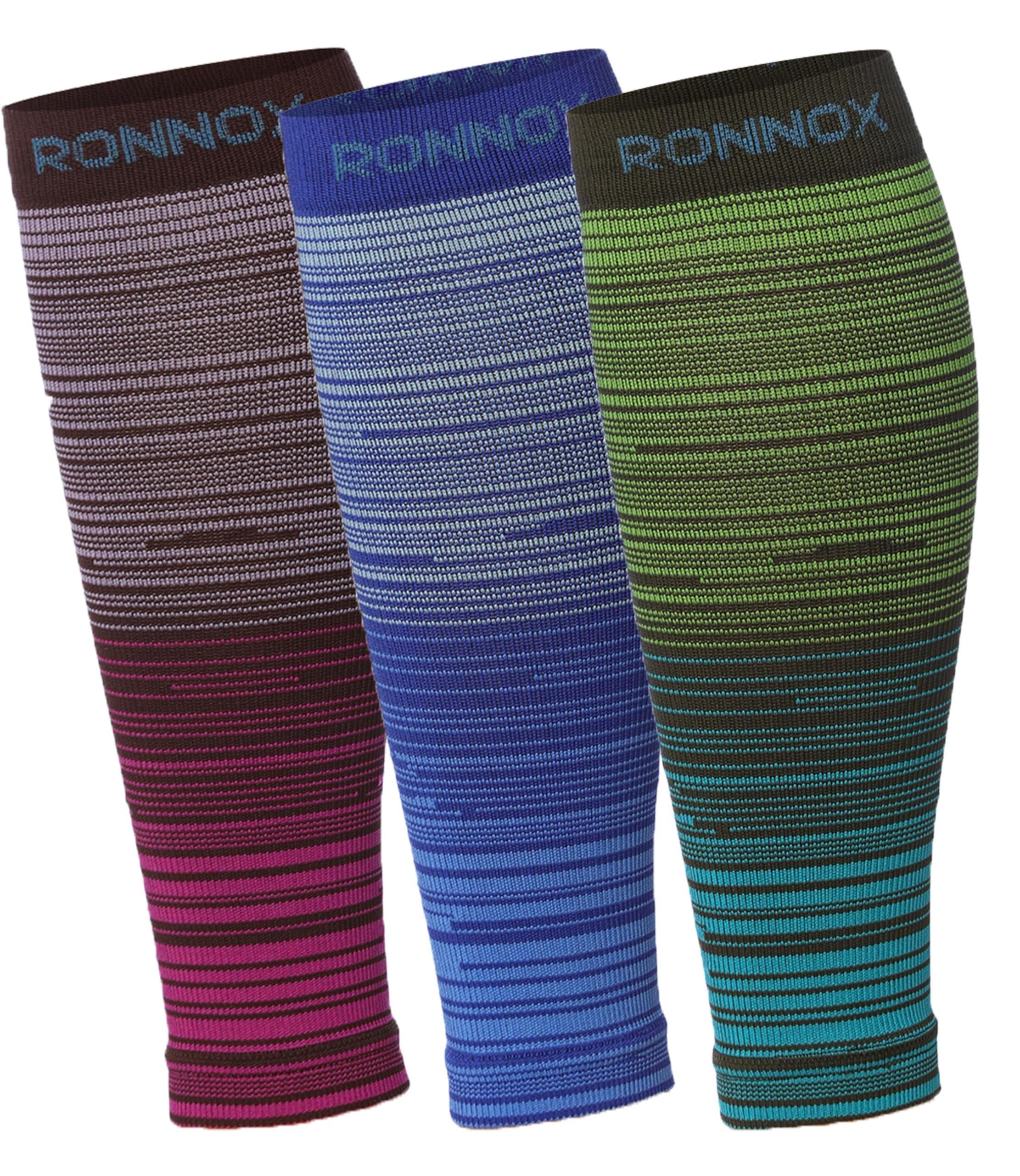 RONNOX Calf Compression Sleeve 3-Pairs (12-14 mmHg is Best Athletic & Medical for Women,Travel,Running,Nurses,Flight,Edema CP17-M