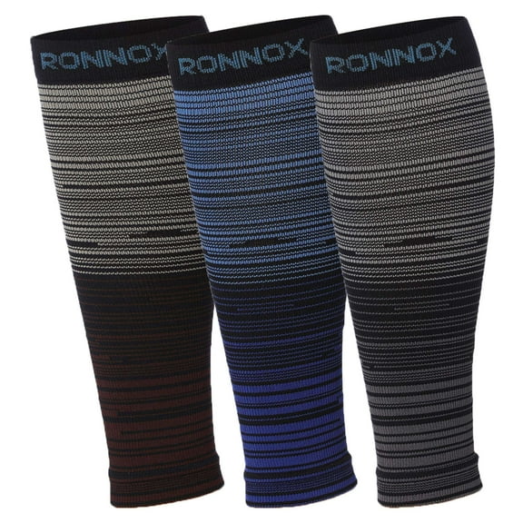 RONNOX Calf Compression Sleeve 3-Pairs (12-14 mmHg is Best Athletic & Medical for Women,Travel,Running,Nurses,Flight,Edema CP18-L