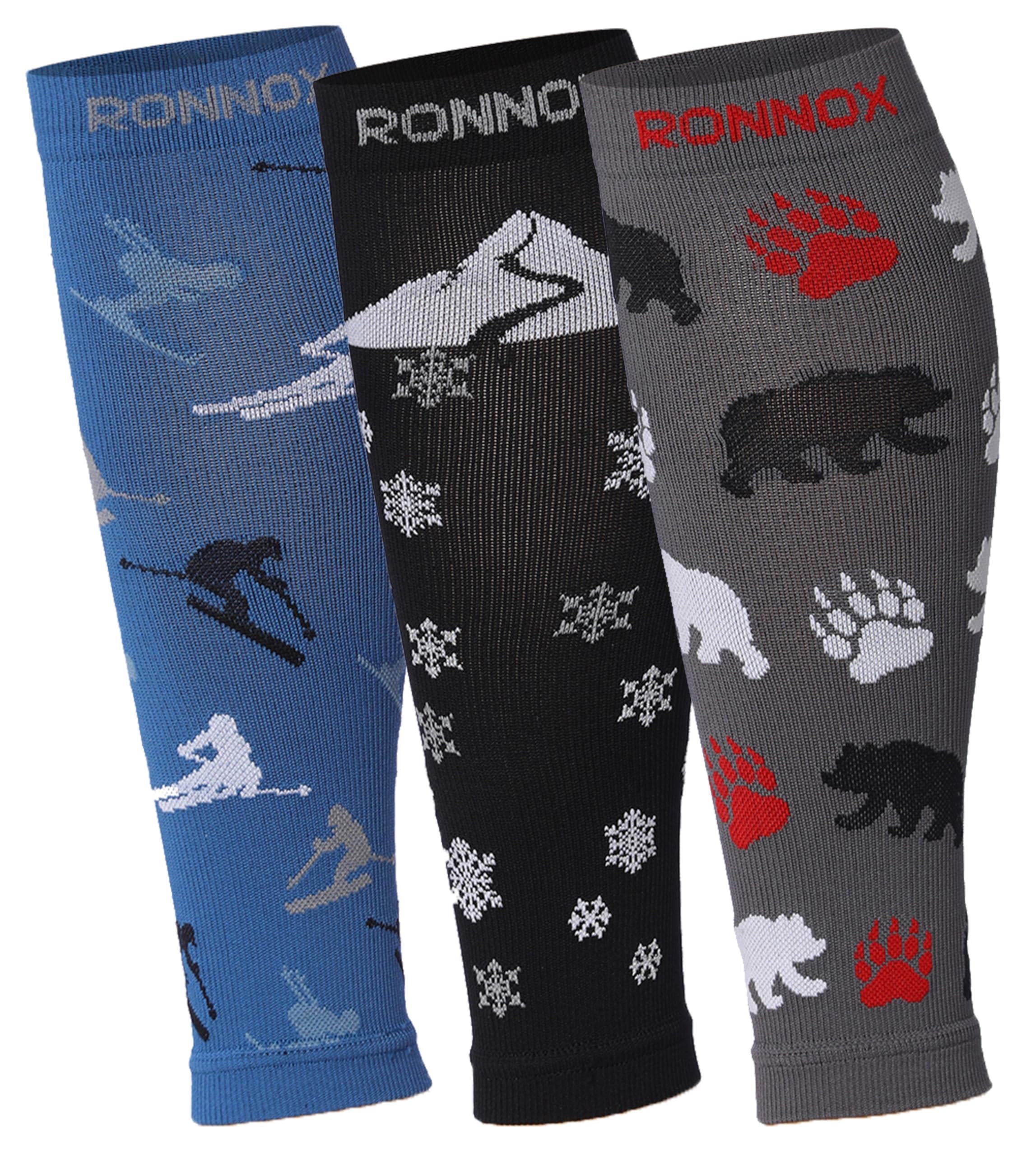 RONNOX Calf Compression Sleeve 3-Pairs (12-14 mmHg is Best Athletic & Medical for Women,Travel,Running,Nurses,Flight,Edema CP20-S