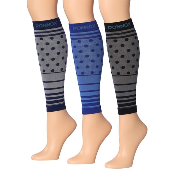 RONNOX Calf Compression Sleeve 3-Pairs (12-14 mmHg is Best Athletic & Medical for Women,Travel,Running,Nurses,Flight,Edema CP23-L
