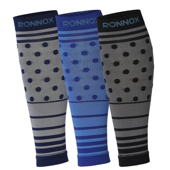 RONNOX Calf Compression Sleeve 3-Pairs (12-14 mmHg is Best Athletic & Medical for Women,Travel,Running,Nurses,Flight,Edema CP23-M