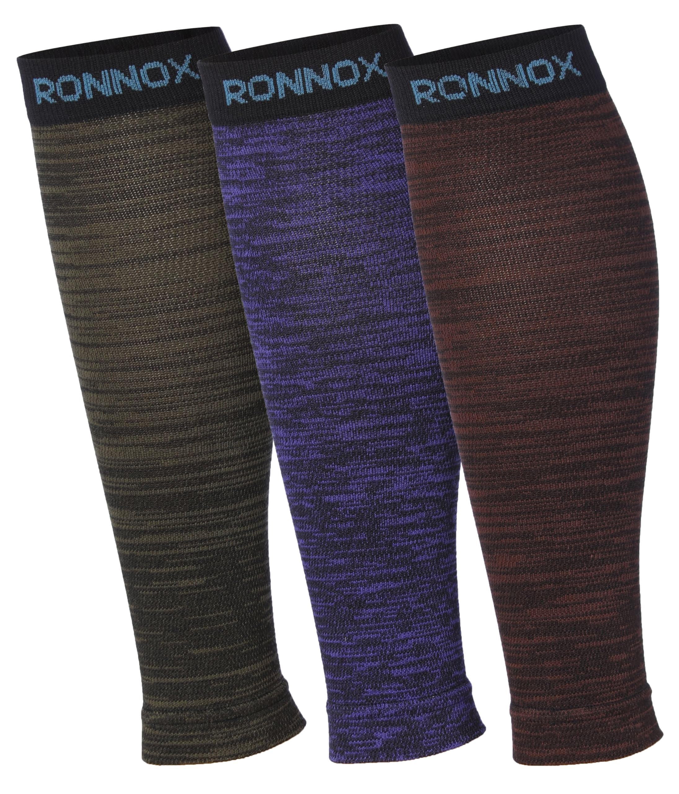 RONNOX Calf Compression Sleeve 3-Pairs (12-14 mmHg is Best Athletic & Medical for Women,Travel,Running,Nurses,Flight,Edema CP24-L
