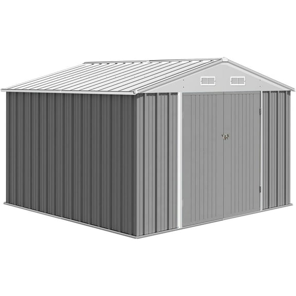 RONSHIN 10x8FT Outdoor Metal Storage Shed, Steel Utility Room, Lockable Door, Sloped Roof, Patio/Garden