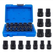 RONSHIN 13Pcs Bolt Nut Extractor Set 3/8" Square Drive Nut Remover Socket Tool Wheel Lock Removal Kit For Damaged Frozen Studs Bolts Nuts Screws