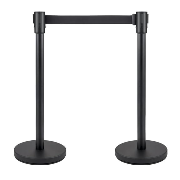 RONSHIN 2 Packs Crowd Control Stanchion Set,Crowd Control Barriers,Black Stanchions with Retractable Belts 6.5Ft,with Easy Assembly,Height 36 inches, for Store Queues